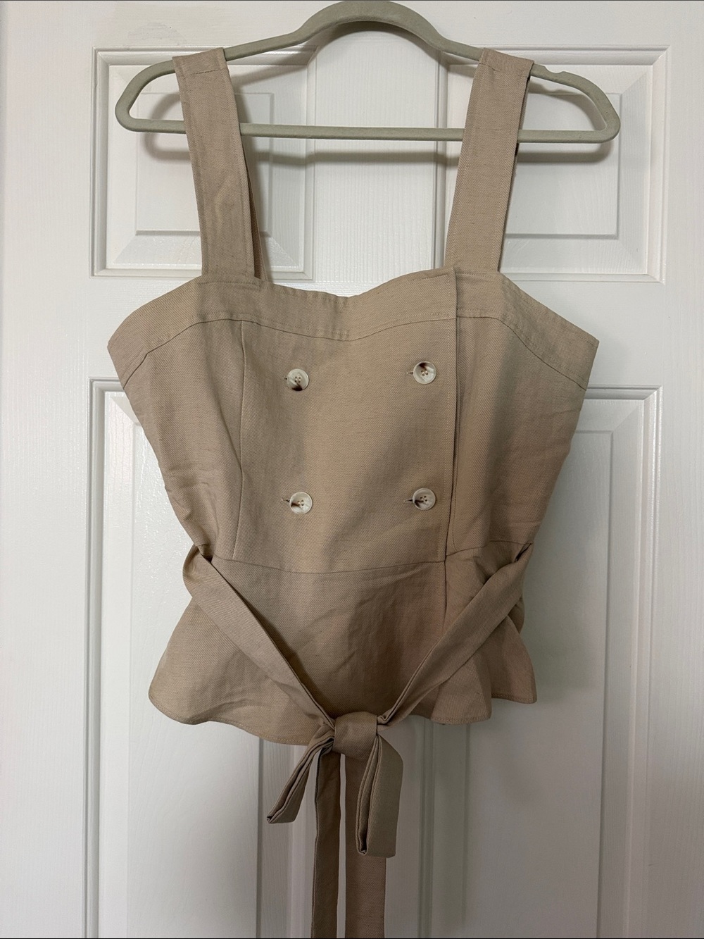Mystree Beige Double-Breasted Tie-Back Square Neck Camisole
